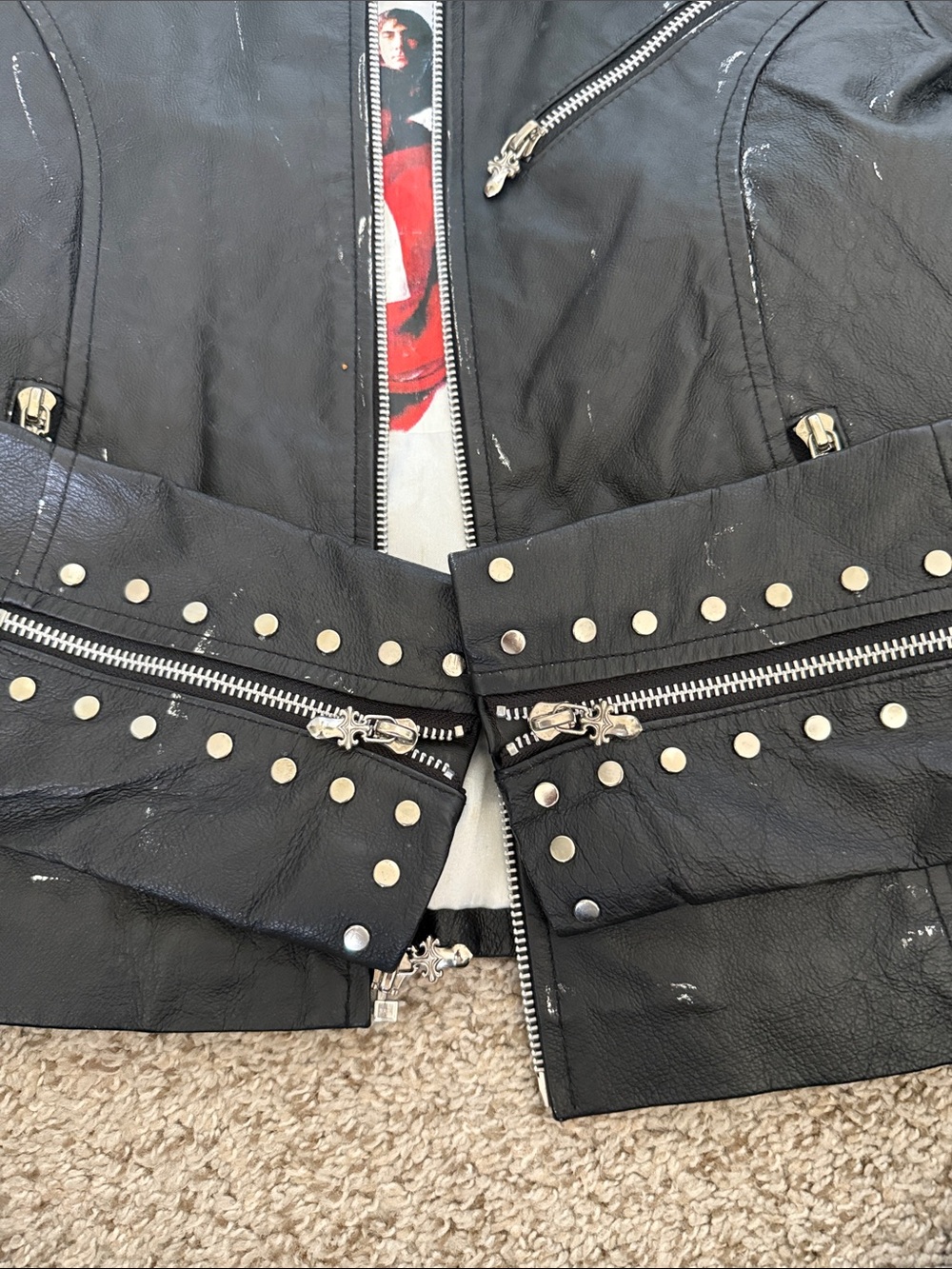 Wilsons Leather Black Studded The Who Graphic Moto Jacket - Picture 9 of 14